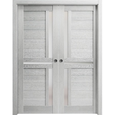 Sartodoors Sliding Closet Bypass Doors 72 x 80in, Quadro 4445 Nebraska Grey W/ Frosted Glass, Sturdy Rails QUADRO4445DBD-NEB-72
